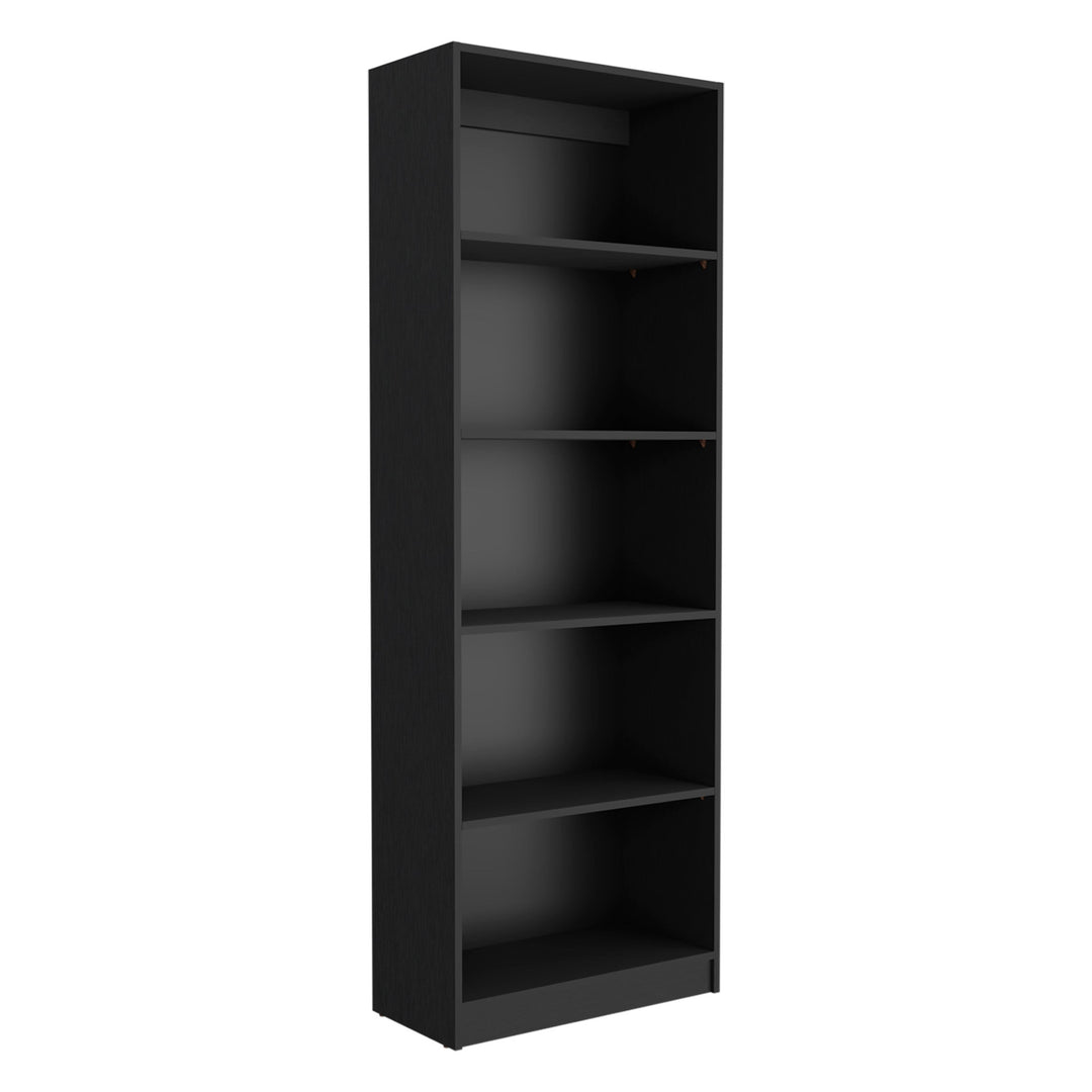 71" Black Five Tier Bookcase with Two doors