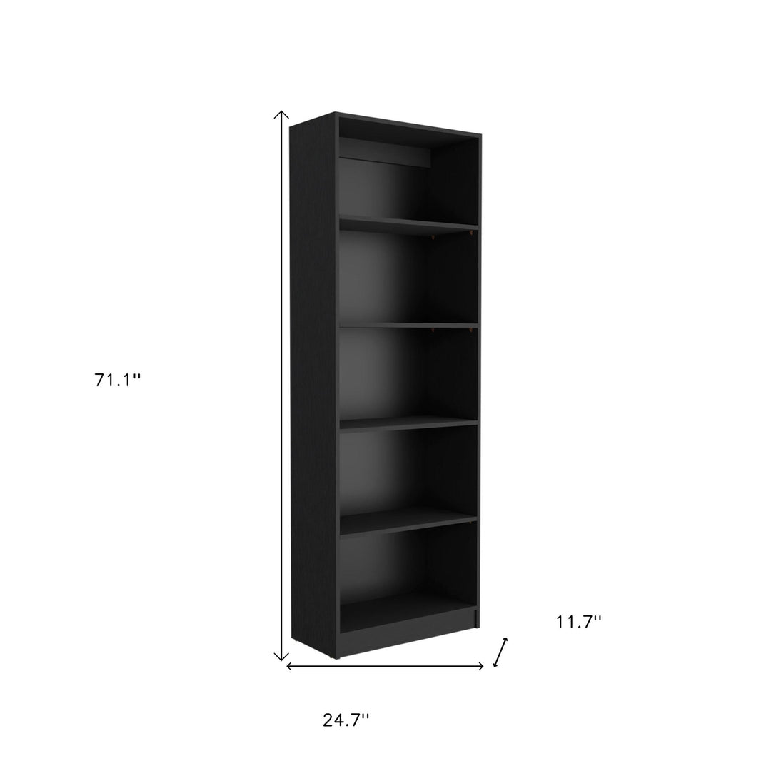 71" Black Five Tier Bookcase