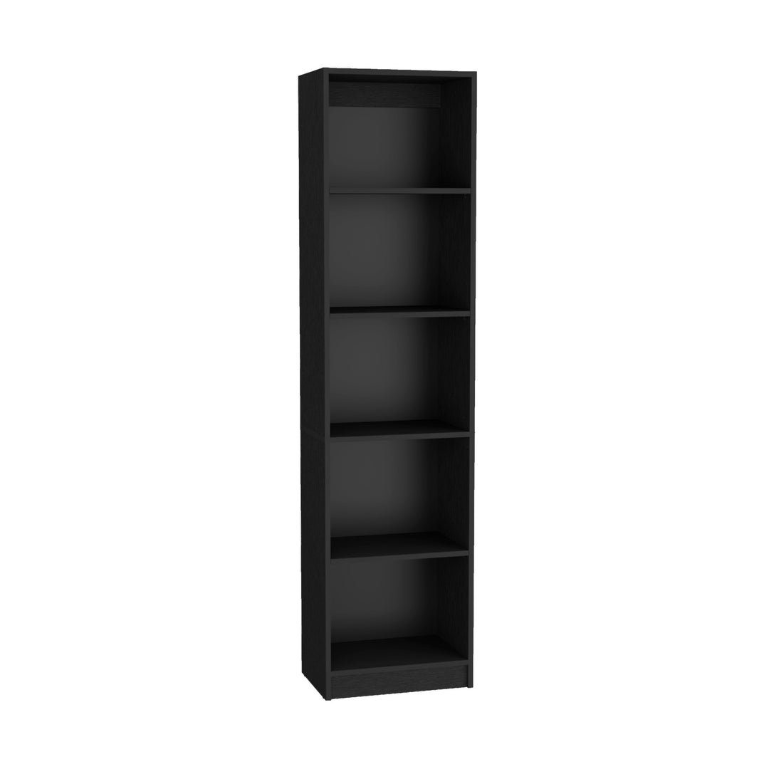 Set of Three Black Five Tier Bookcases with Two Doors