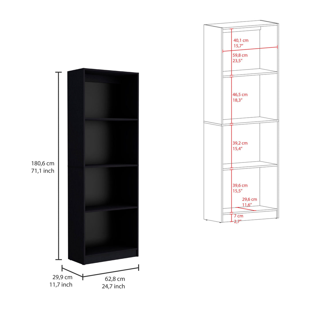 71" Black Four Tier Bookcase