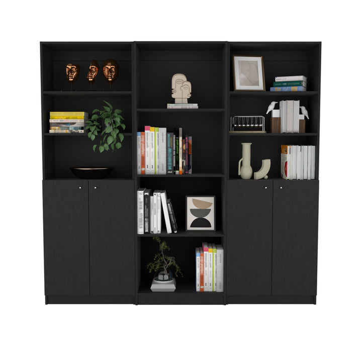 71" Black Five Tier Bookcase with Four doors