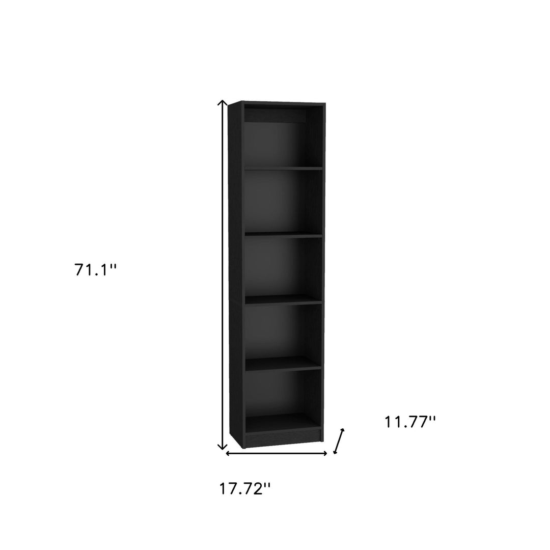 71" Black Five Tier Bookcase with Four Doors