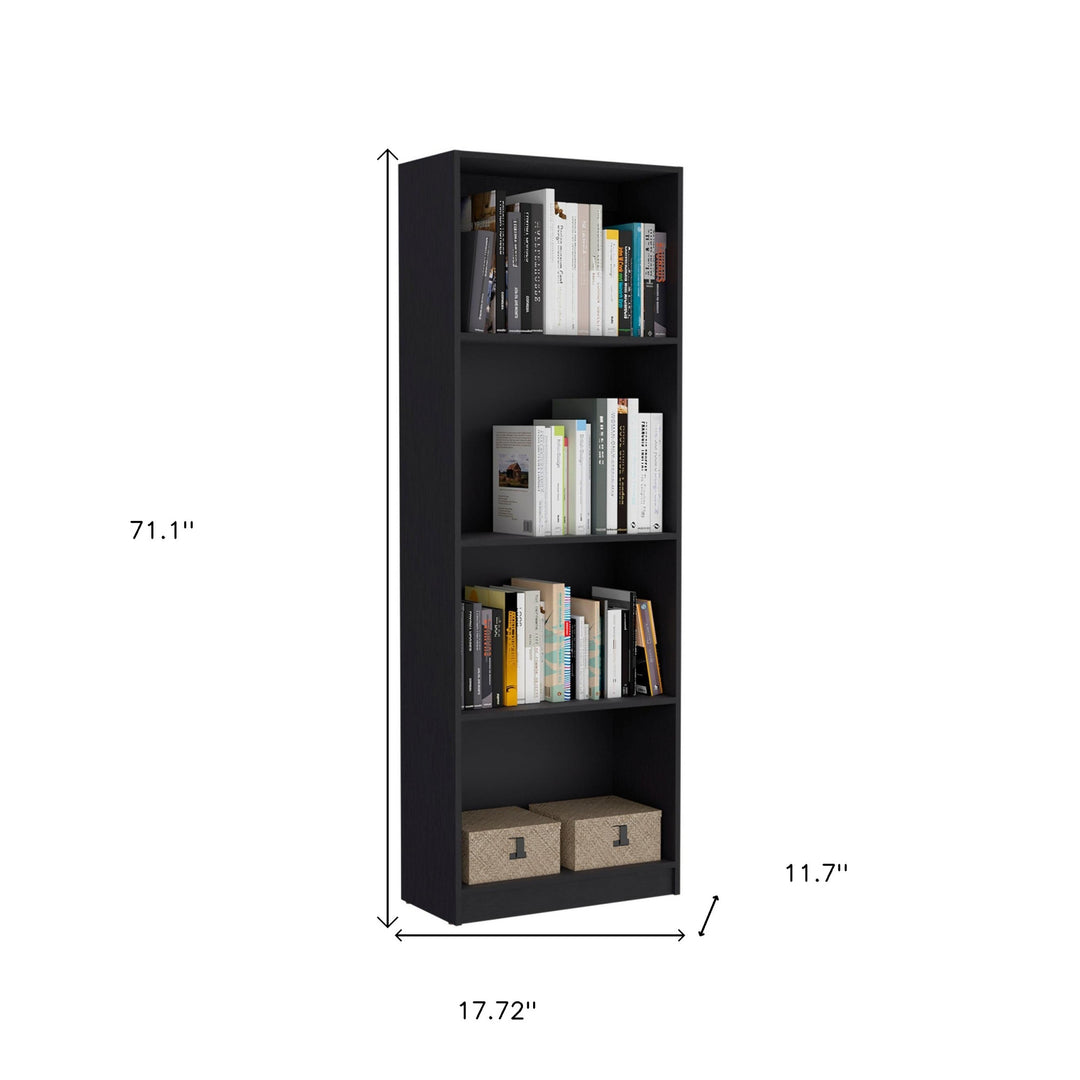 71" Black Four Tier Bookcase with Two Doors