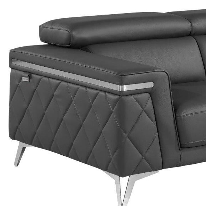 70" Dark Gray And Silver Metallic Leather Loveseat