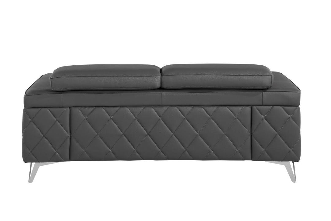 70" Dark Gray And Silver Metallic Leather Loveseat