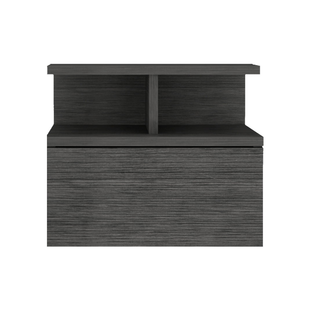 13" Dark Gray One Drawer Faux Wood Floating Nightstand