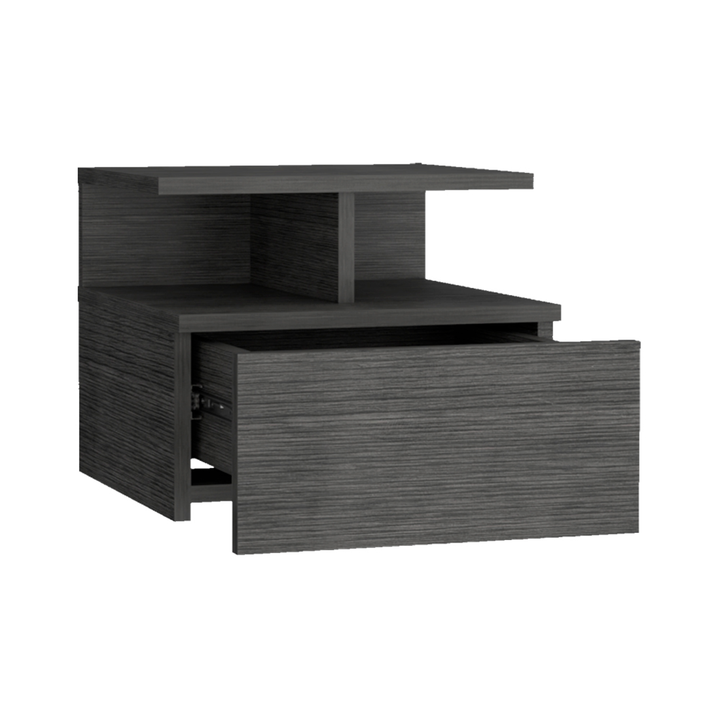 13" Dark Gray One Drawer Faux Wood Floating Nightstand