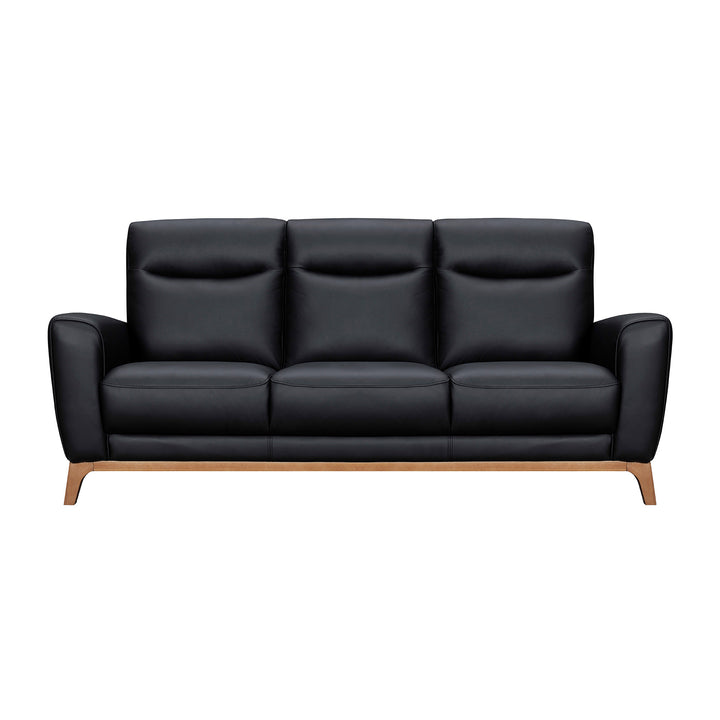 83" Black Leather Sofa With Brown Legs