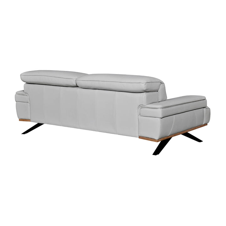 89" Gray Leather Sofa With Black Legs