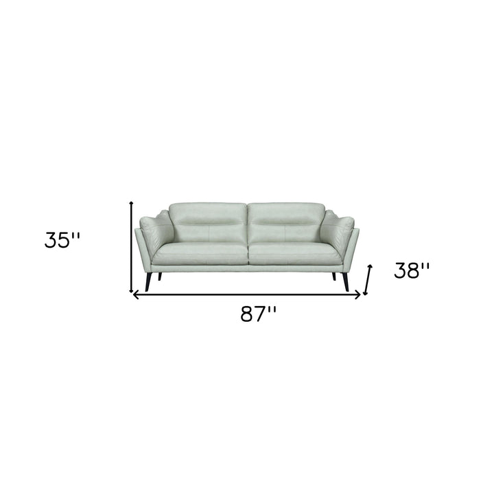 87" Mint Green Leather Sofa With Black Legs