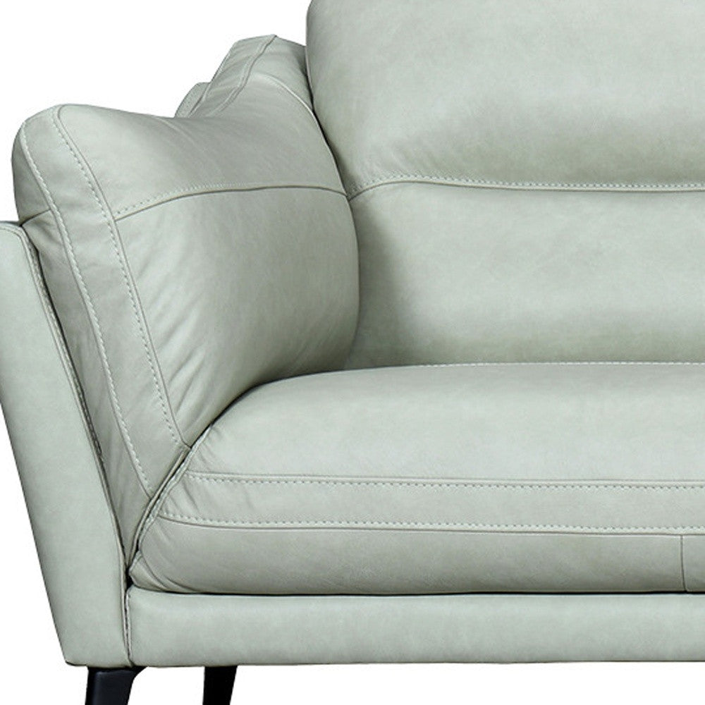 87" Mint Green Leather Sofa With Black Legs