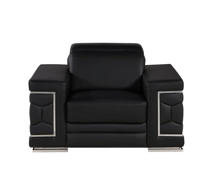 47" Black And Silver Genuine Leather Club Chair