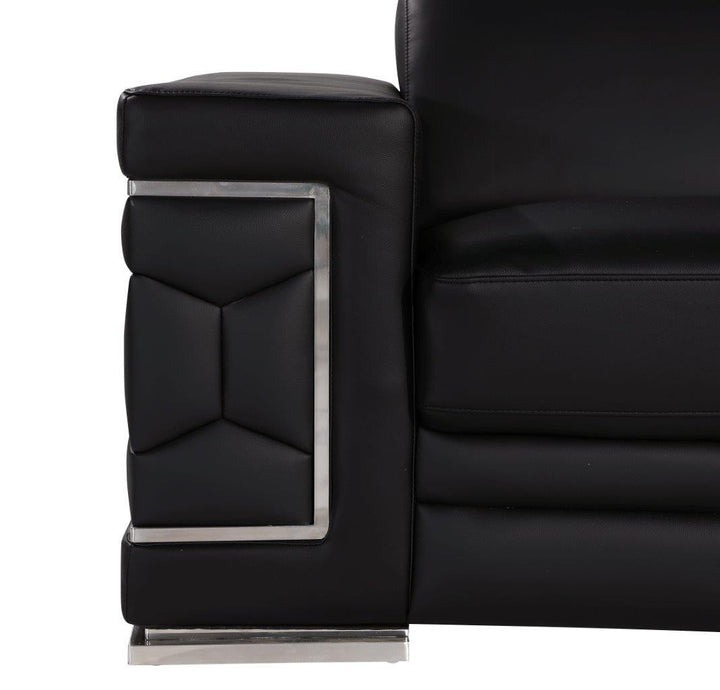 71" Black And Silver Genuine Leather Loveseat