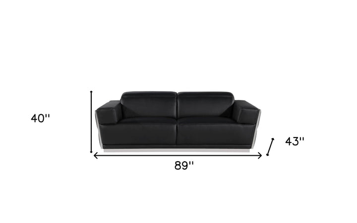 89" Black And Silver Leather Sofa