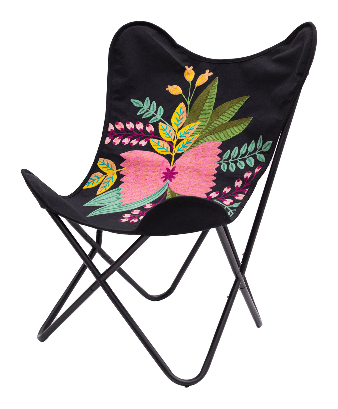 26" Black With Tropical Flowers Butterfly Chair