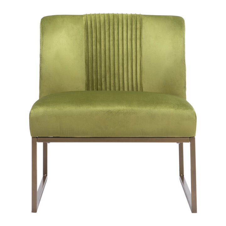 25" Olive Green And Brass Velvet Tufted Side Chair