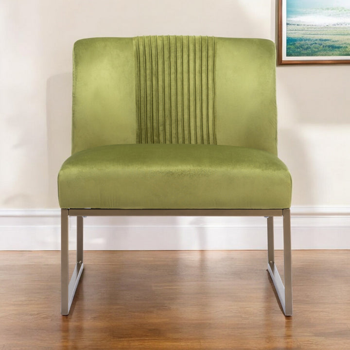 25" Olive Green And Brass Velvet Tufted Side Chair