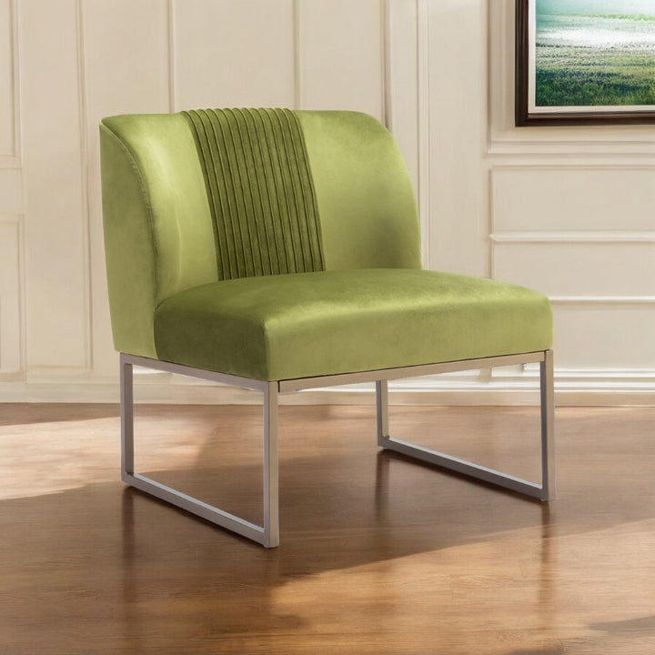 25" Olive Green And Brass Velvet Tufted Side Chair