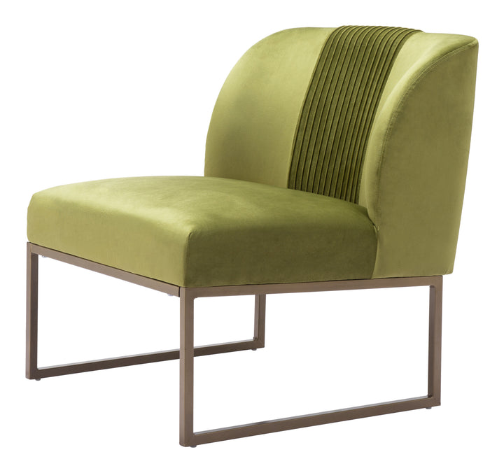 25" Olive Green And Brass Velvet Tufted Side Chair