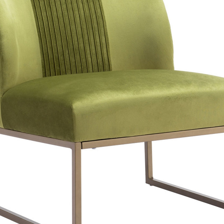 25" Olive Green And Brass Velvet Tufted Side Chair