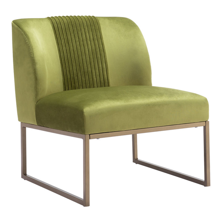 25" Olive Green And Brass Velvet Tufted Side Chair