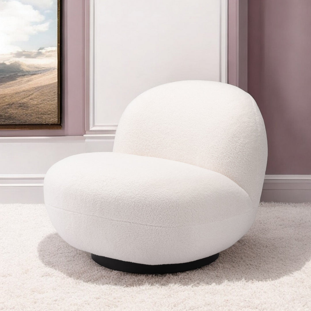 30" Cream And Black Sherpa Slipper Chair