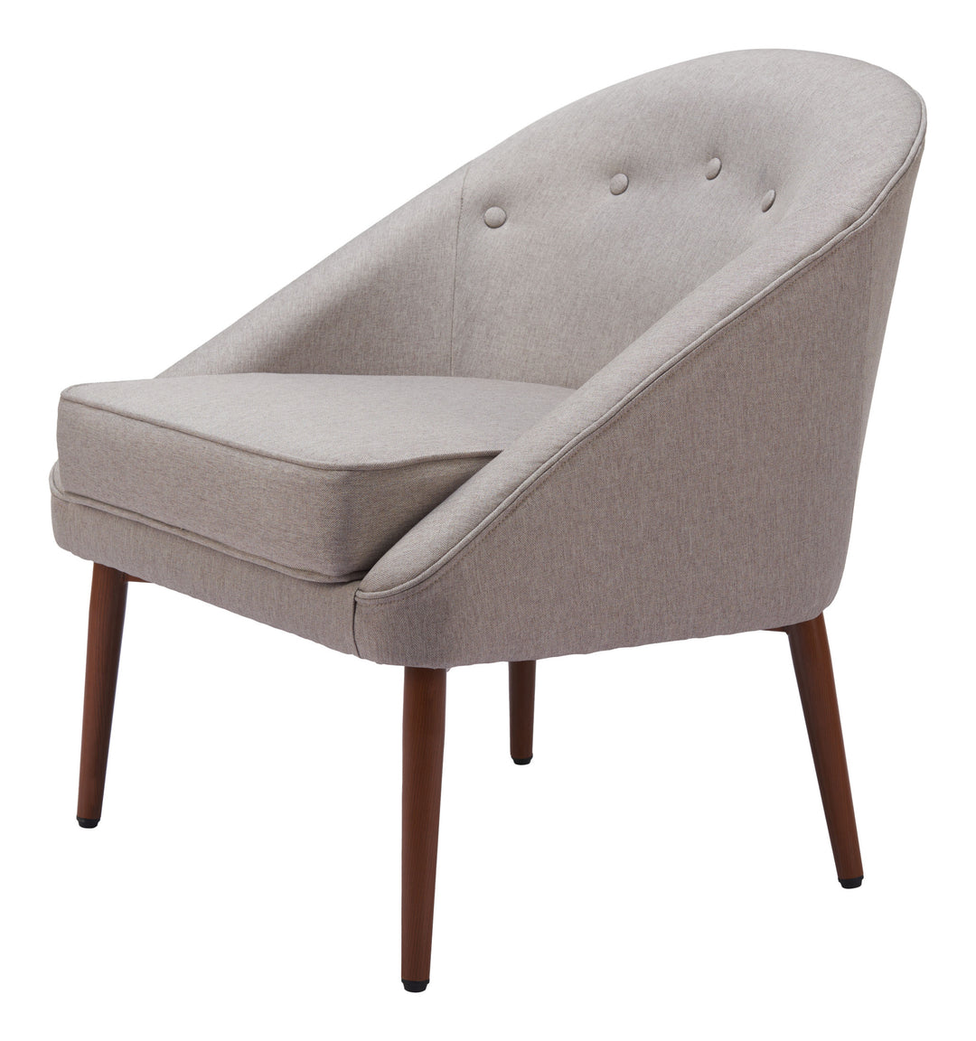 28" Gray And Brown Fabric Tufted Barrel Chair