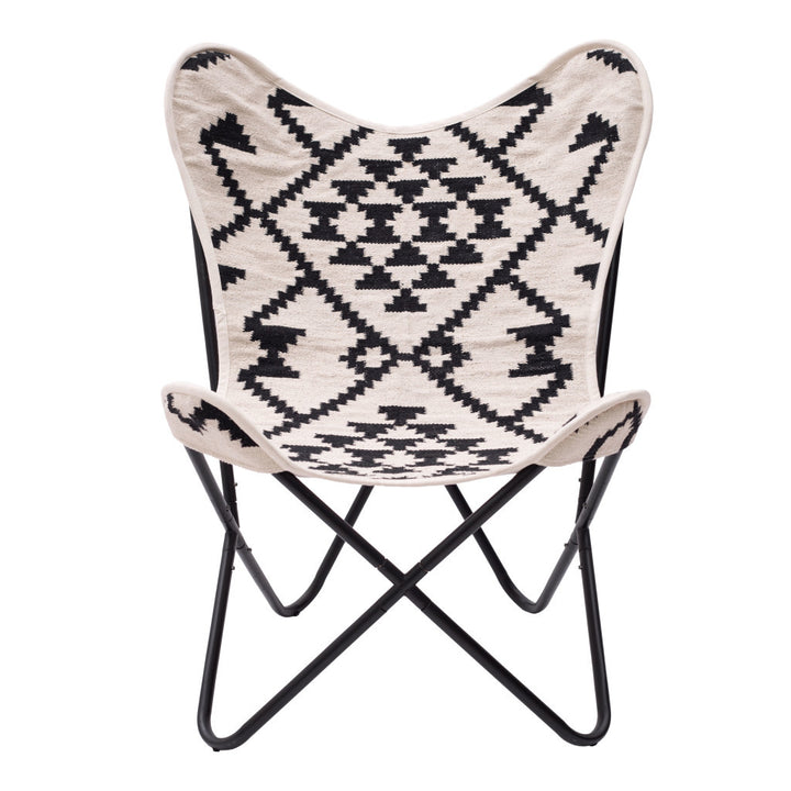 26" Beige and Black Geometric Butterfly Chair