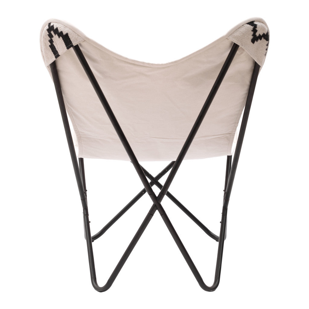 26" Beige and Black Geometric Butterfly Chair