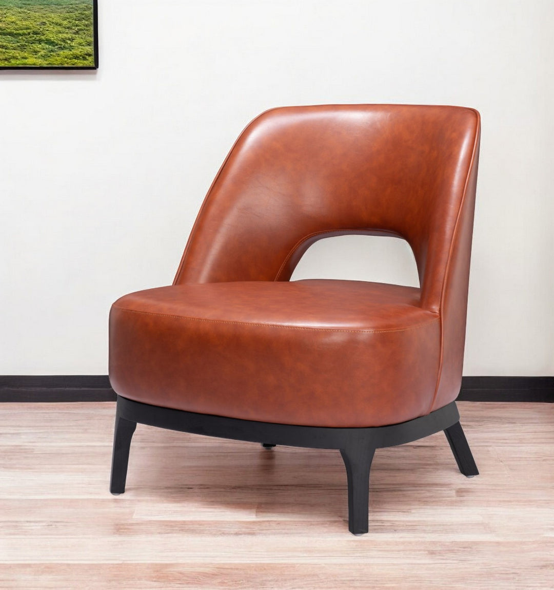 26" Brown And Black Faux Leather Lounge Chair