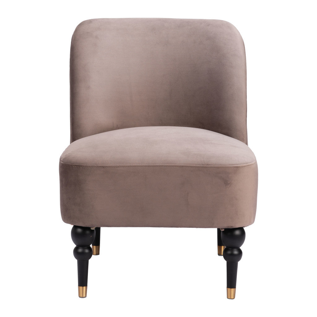 22" Taupe Black and Gold Velvet Side Chair