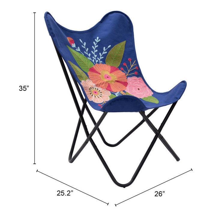 26" Blue And Black Tropical Oversized Flowers Butterfly Chair