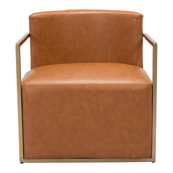 27" Brown And Gold Faux Leather Arm Chair