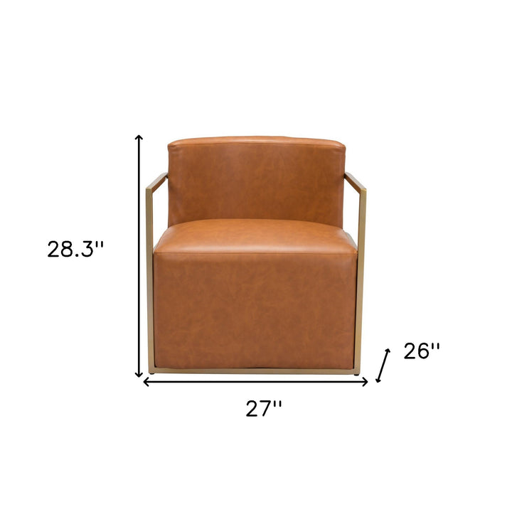 27" Brown And Gold Faux Leather Arm Chair