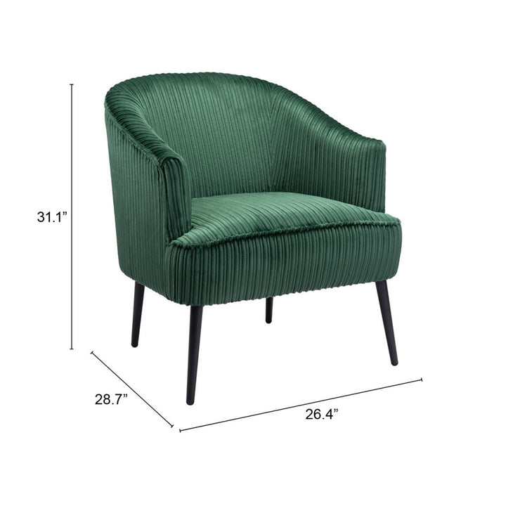 26" Green And Black Corduroy Tufted Arm Chair