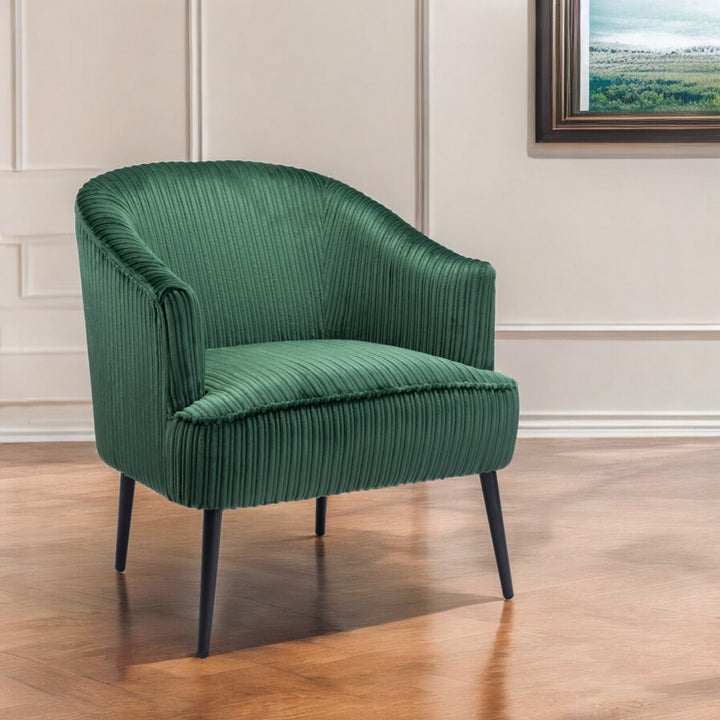 26" Green And Black Corduroy Tufted Arm Chair