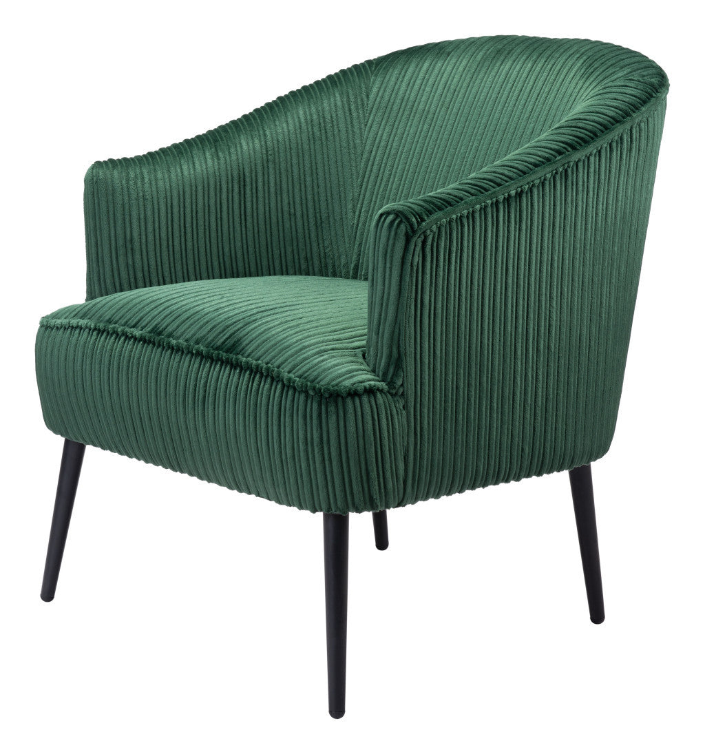 26" Green And Black Corduroy Tufted Arm Chair