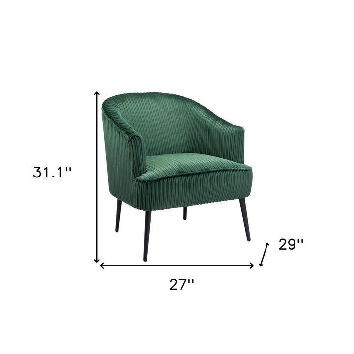 26" Green And Black Corduroy Tufted Arm Chair