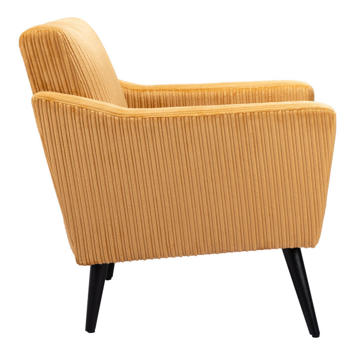 29" Yellow And Black Corduroy Tufted Arm Chair