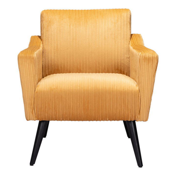 29" Yellow And Black Corduroy Tufted Arm Chair