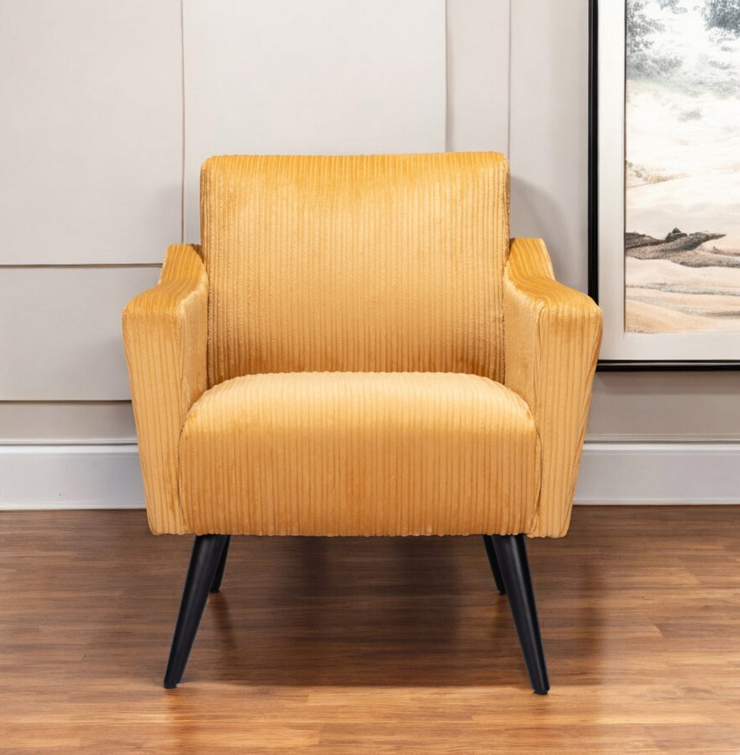 29" Yellow And Black Corduroy Tufted Arm Chair