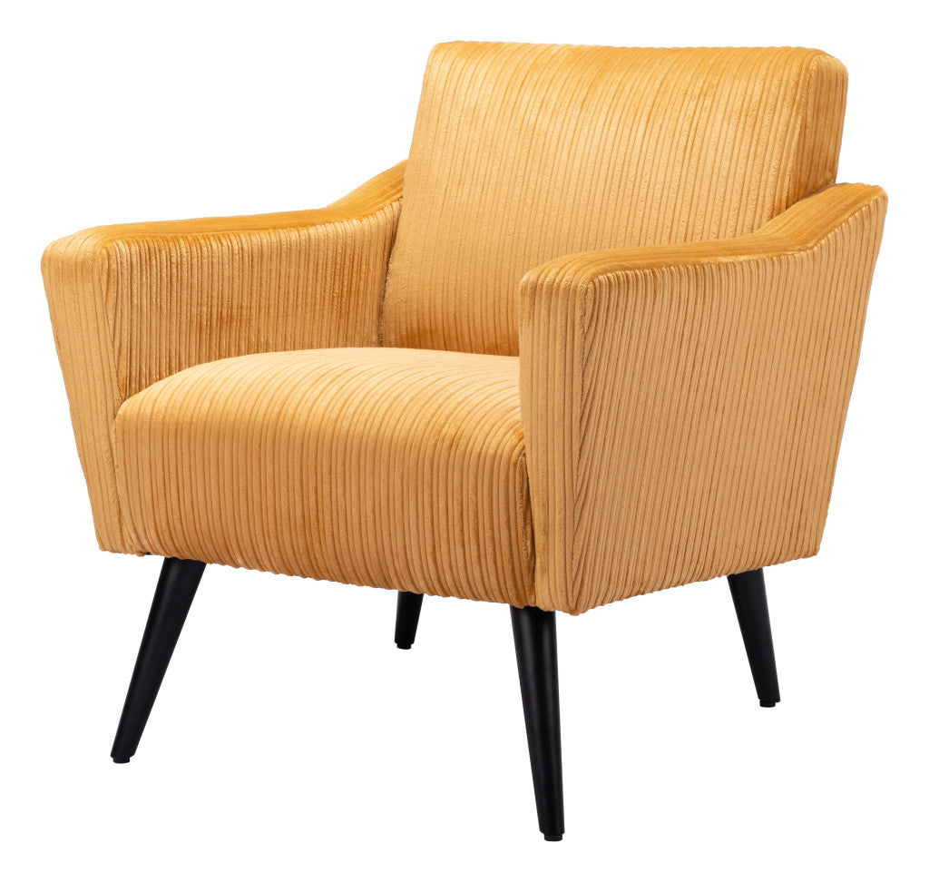 29" Yellow And Black Corduroy Tufted Arm Chair