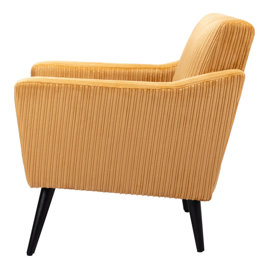 29" Yellow And Black Corduroy Tufted Arm Chair