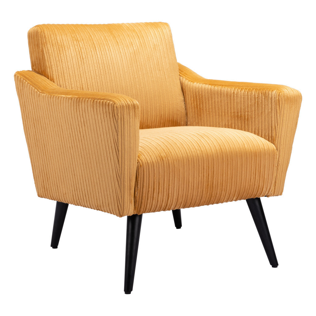 29" Yellow And Black Corduroy Tufted Arm Chair