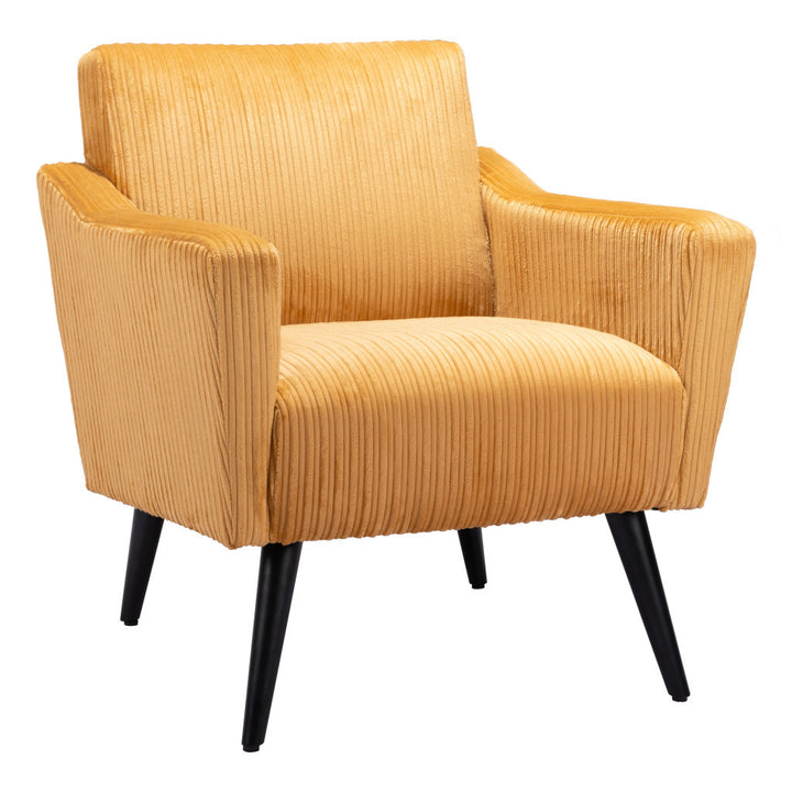 29" Yellow And Black Corduroy Tufted Arm Chair