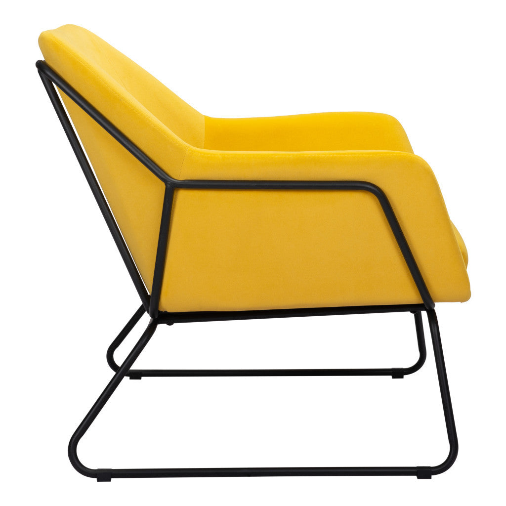 29" Yellow And Black Velvet Arm Chair