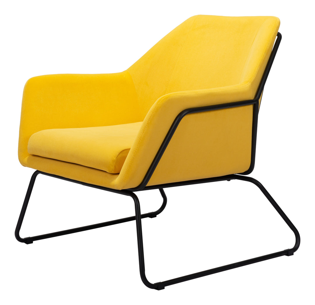 29" Yellow And Black Velvet Arm Chair