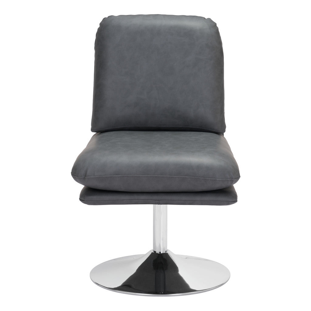 22" Gray And Silver Faux Leather Side Chair