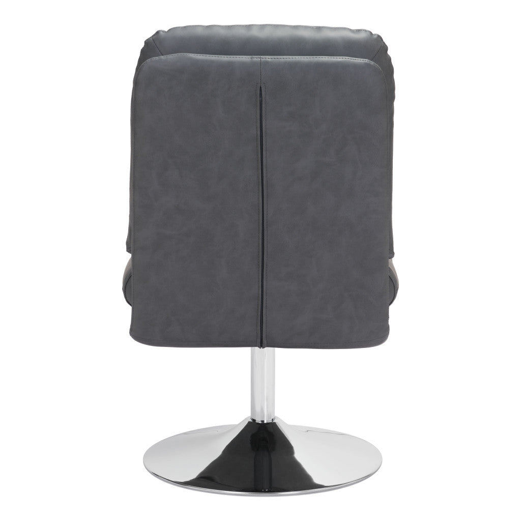 22" Gray And Silver Faux Leather Side Chair