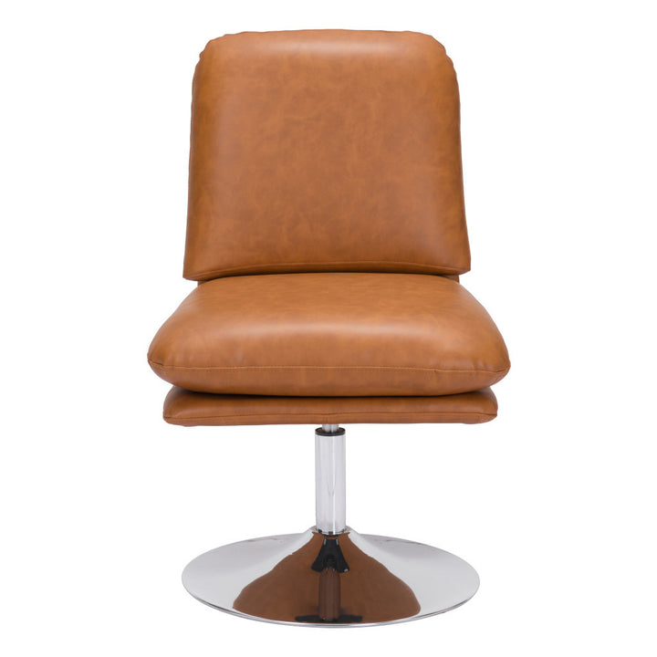 22" Brown And Silver Faux Leather Side Chair